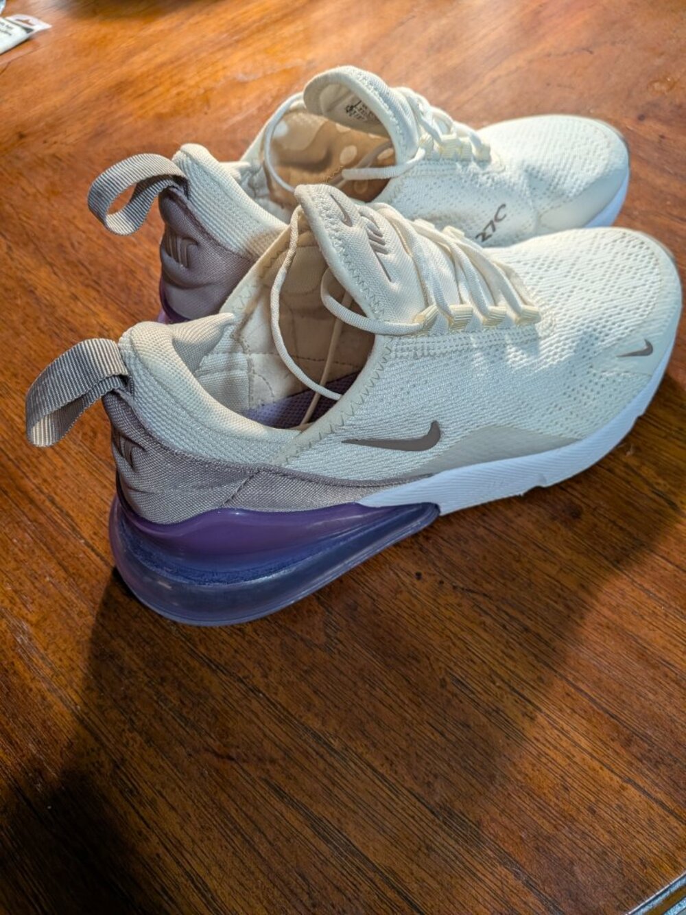Nike Air Max 270 Women’s Running Shoes - Light Beige with Purple Accent - Picture 4 of 5
